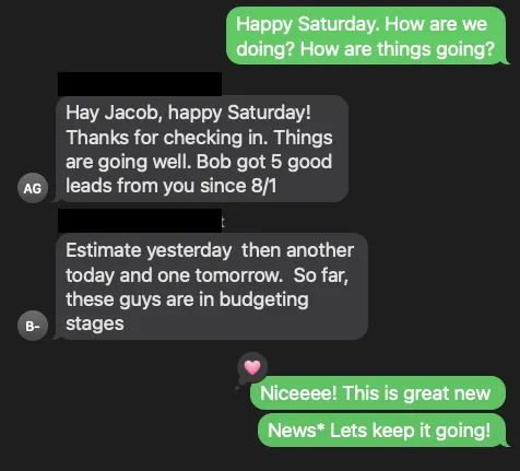 Client text about five new leads