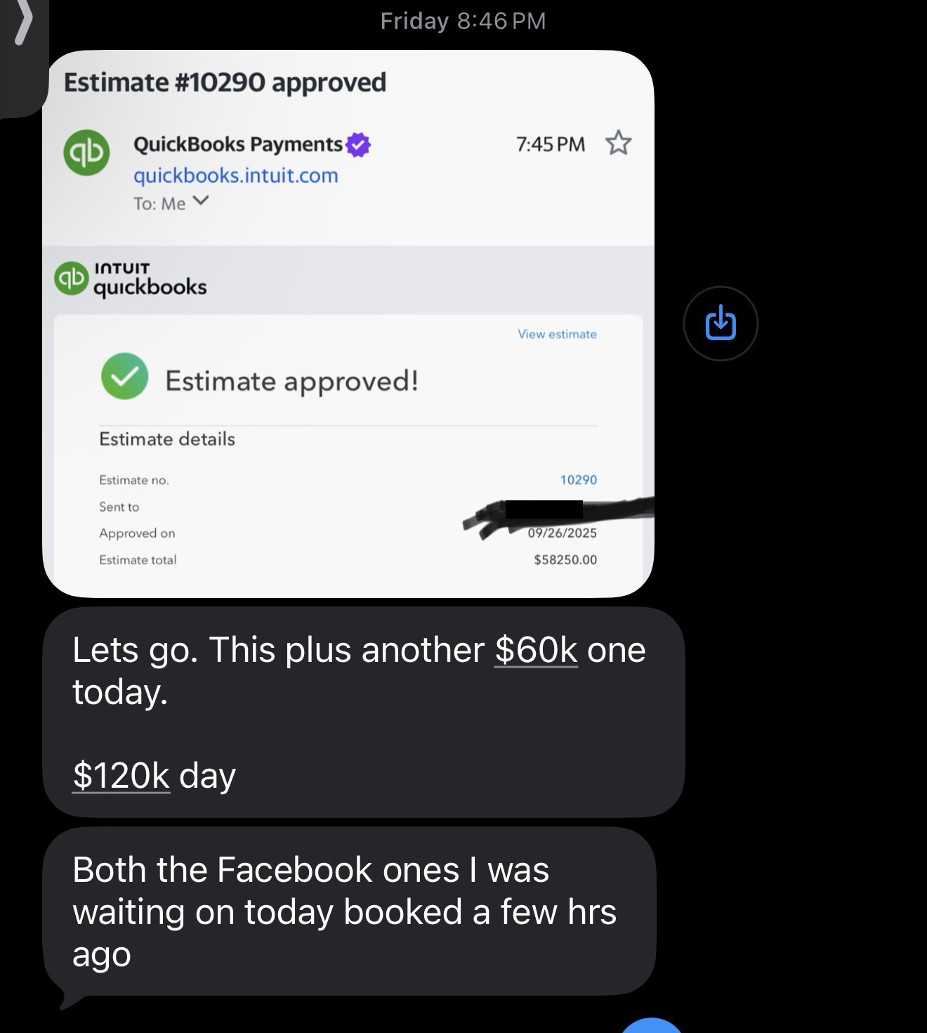 Approved estimate for $58,250